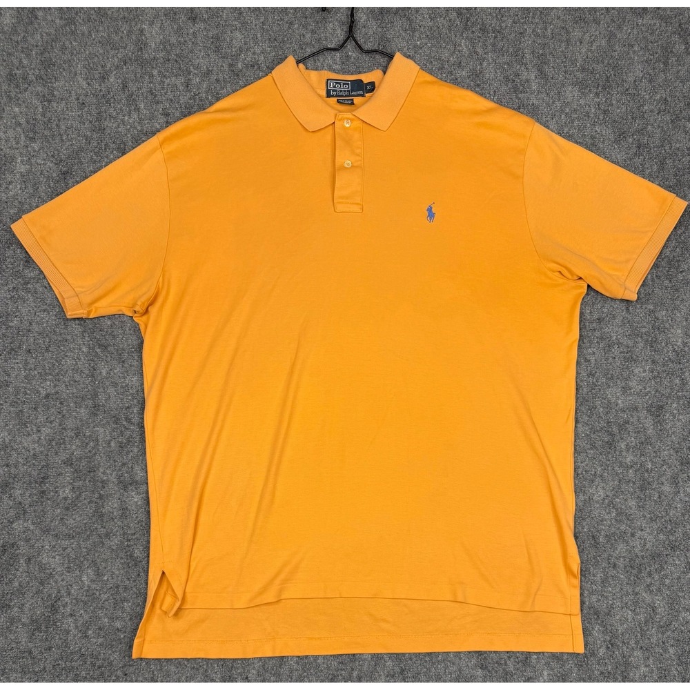 Polo Ralph Lauren Mens XL Orange Short Sleeve Cotton Polo Shirt Blue Pony Logo